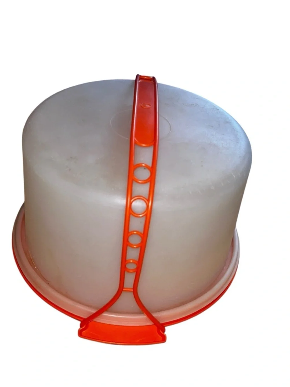 Vintage orange Tupperware cake carrier round retro